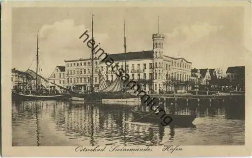 Swinoujscie - Swinemünde - Hafen - Hotel Drei Kronen - Verlag M. Glückstadt & Münden Hamburg