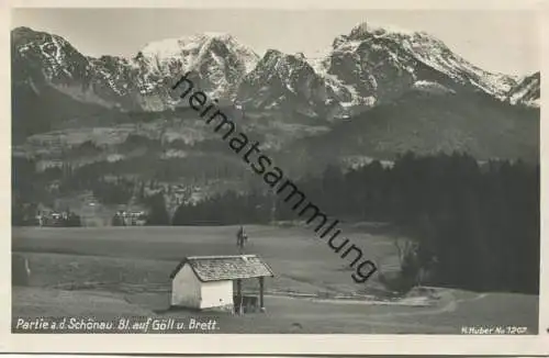 Partie an der Schönau - Blick auf Göll und Brett - Foto-AK - Verlag Hans Huber München