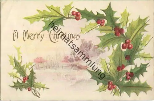 Weihnachten - A Merry Christmas - Stechpalmen - Prägedruck