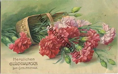 Geburtstag - Nelken - signiert FJ - Prägedruck