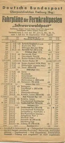 Deutschland - Deutsche Bundespost 1951 - Fahrpläne der Fernkraftposten "Schwarzwaldpost" - Faltblatt