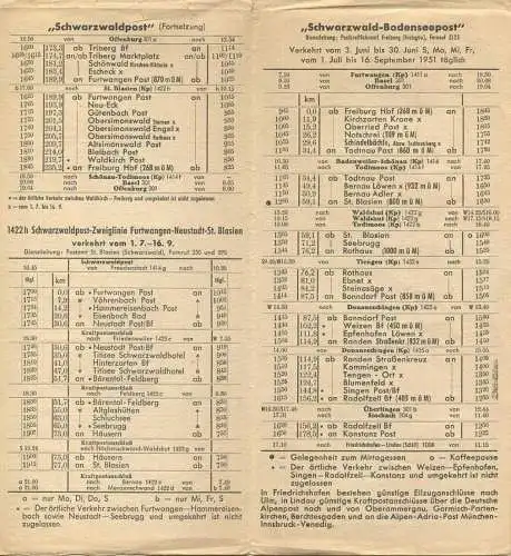 Deutschland - Deutsche Bundespost 1951 - Fahrpläne der Fernkraftposten "Schwarzwaldpost" - Faltblatt
