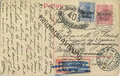 10 Cent - Landespost in Belgien - Postkarte über Teilungsstrich - Einschreiben - Zensur