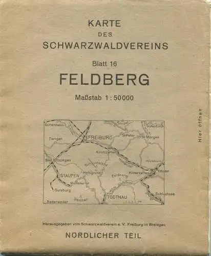 Deutschland - Feldberg 1951 61cm x 83cm 1:50'000 - nördlicher Teil - Karte des Schwarzwaldvereins Blatt 16