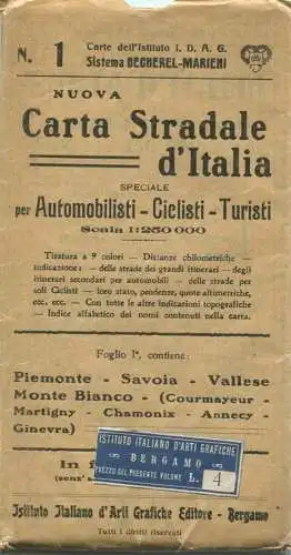 Italien - N. 1 Nuova Carta Stradale d' Italia per Automobilisti Ciclisti Turisti - Piemonte Savoia Vallese Monte Bianco