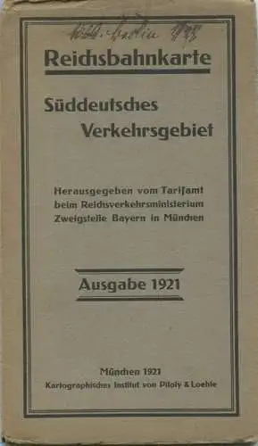 Deutschland - Reichsbahnkarte Süddeutsches Verkehrsgebiet Ausgabe 1921 mit Stations-Verzeichnis 63cm x 85cm