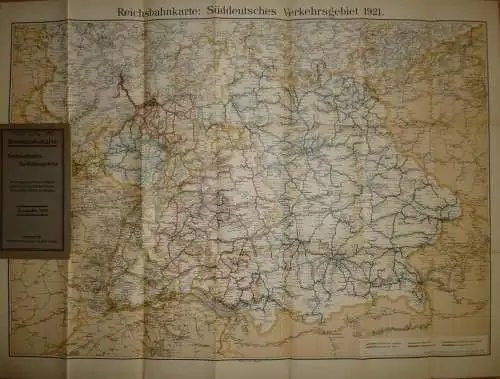 Deutschland - Reichsbahnkarte Süddeutsches Verkehrsgebiet Ausgabe 1921 mit Stations-Verzeichnis 63cm x 85cm