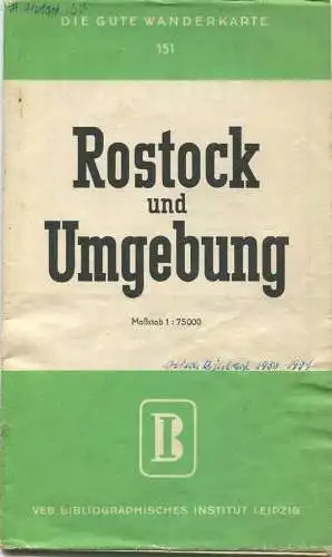 Deutschland - Rostock und Umgebung 50er Jahre - Wanderkarte 58cm x 82cm 1 : 75'000 - VEB Bibliographisches Institut Leip