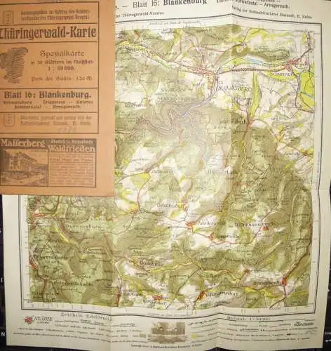 Deutschland - Thüringerwald-Karte 1921 - Blatt 16: Blankenburg - 27cm x 30cm 1:50'000 - 20 Seiten Erklärungen