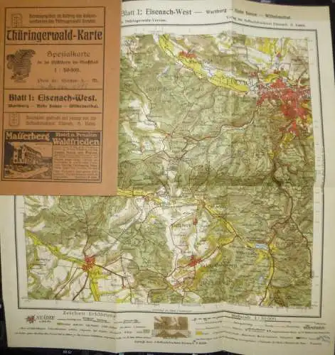 Deutschland - Thüringerwald-Karte 1921 - Blatt 1: Eisenach - 27cm x 30cm 1:50'000 - 32 Seiten Erklärungen
