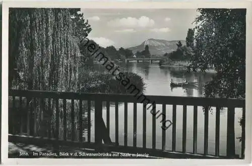 Jena - Im Paradies - Blick von der Schwanenbrücke auf Saale und Jenzig - Foto-AK - Verlag Hermann Paris Jena 30er Jahre