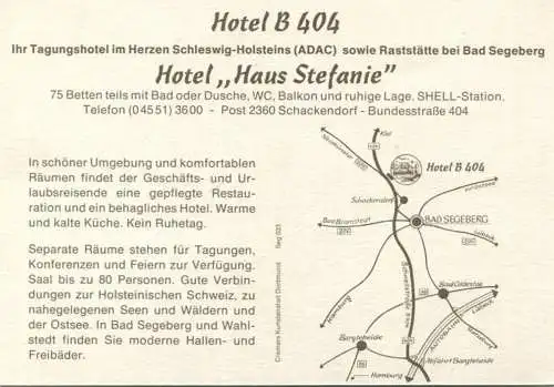 Schackendorf - Hotel B 404 - Hotel Haus Stefanie - AK-Großformat - rückseitig Wegbeschreibung und Werbung
