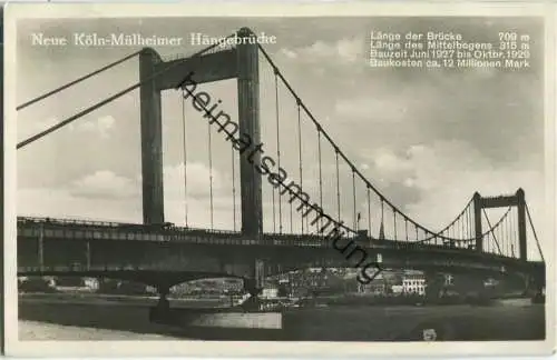 Köln - Neue Köln-Mülheimer Hängebrücke - Foto-Ansichtskarte - Verlag H. Worringen Köln