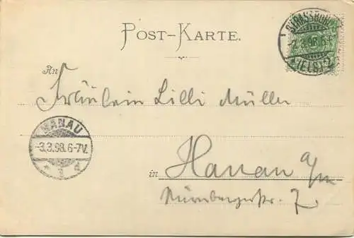 Gruss aus Straßburg - Der Schiffleut-Staden bei Mondschein - Verlag Edm. von König Heidelberg gel. 1898