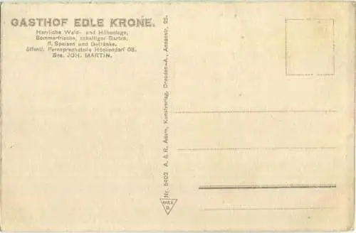 Gasthof Edle Krone - Besitzer Joh. Martin - Höckendorf - Verlag A. & R. Adam Dresden 20er Jahre