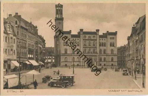 Zittau - Markt mit Rathaus 30er Jahre