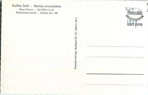 Bernau - Innenlehen - Kaffee Stoll - Inhaber Hans Thoma - Foto-Ansichtskarte 50er Jahre - Verlag Franckh Stuttgart