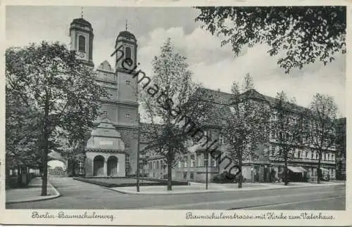 Berlin Baumschulenweg - Baumschulenstrasse mit Kirche und Vaterhaus - Verlag J. Goldiner Berlin gel. 1941