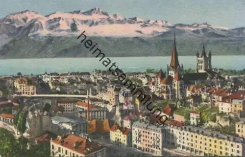 Lausanne - Pont Bessiere - Cathedrale et les Alpes gel. 1930