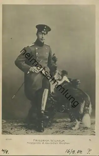 Friedrich Wilhelm von Preussen Kronprinz des deutschen Reiches mit Hund gel. 1904