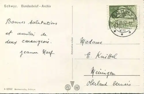 Schwyz - Bundesbrief Archiv - Foto-AK gel. 1952