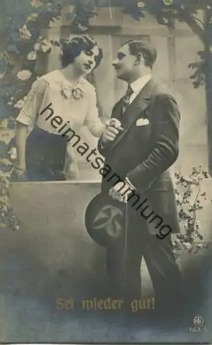 Liebespaar - Sei wieder gut - Foto-AK gel. 1916