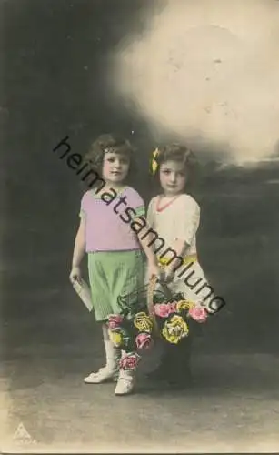 Kinder - Blumen - Foto-AK coloriert gel. 1926