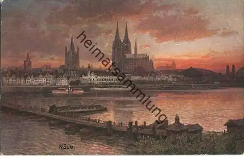 Köln - Künstler-Ansichtskarte - Briefmarke handentwertet