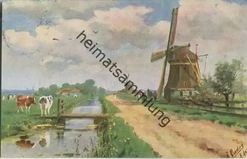 Windmühle - Künstlerkarte - signiert J. Oudes