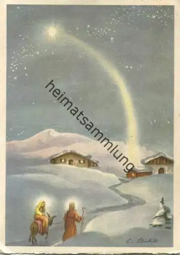 Heureux Noel - Maria und Josef - Künstlerkarte Großformat signiert E. Stähle - Verlag Wilhelm Frey Basel - gel. 1949