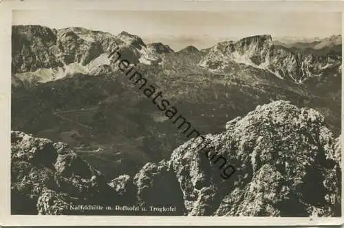 Nassfeldhütte mit Rosskofel und Trogkofel - Foto-AK 1929 - Verlag Franz Knollmüller Graz gel. 1934