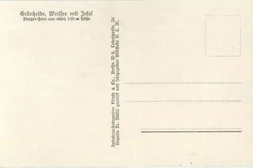 Grünheide - Werlsee mit Insel - Flieger-Foto aus 100m Höhe - Foto-AK 30er Jahre - Verlag Klinke & Co. Berlin