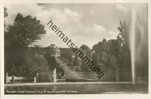 Potsdam - Schloss Sanssouci - Terrassen - große Fontaine - Foto-AK 30er Jahre - Verlag Hans Andres Berlin