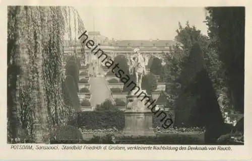 Potsdam Sanssouci - Standbild Friedrich des Großen - Foto-AK 30er Jahre - Verlag Ludwig Walter Berlin