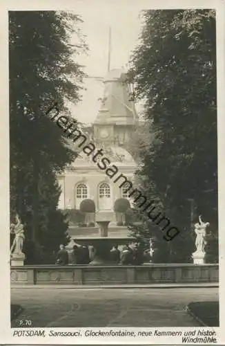 Potsdam Sanssouci - Glockenfontaine - neue Kammern - Historische Windmühle - Foto-AK 30er Jahre - Verlag Ludwig Walter B