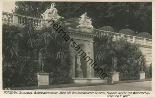 Potsdam - Sanssouci - Balustradenmauer - Abschluss des Sizilianischen Gartens - Wasserschöpferin - Foto-AK 30er Jahre -