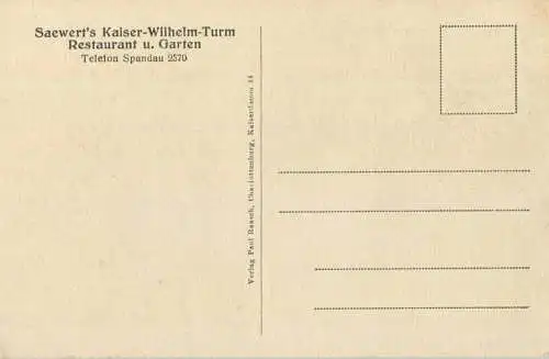 Berlin - Kaiser Wilhelm Turm 30er Jahre - Verlag Paul Raasch Charlottenburg