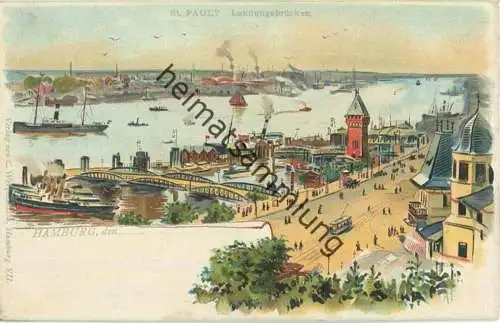 Hamburg - Landungsbrücken - Künstler-Ansichtskarte - Verlag C. Worzedialeck Hamburg