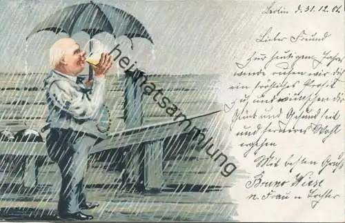 Das Bier schmeckt auch bei Regenwetter gel. 1901