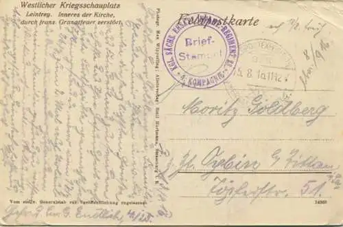 Leintrey - Kirche - Feldpost - gel. 1916