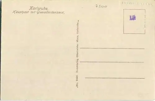 Karlsruhe - Hauptpost - Grenadierdenkmal - Strassenbahn - Foto-Ansichtskarte - Verlag Geschwister Moos Karlsruhe