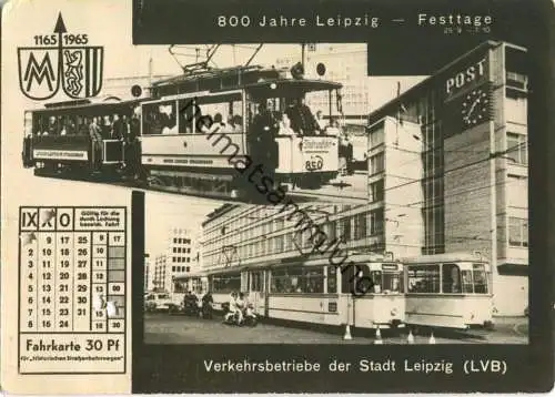 Leipzig - Strassenbahn - Sonderfahrkarte 1965 - 800 Jahre Leipzig - Verlag Rolf Lotze