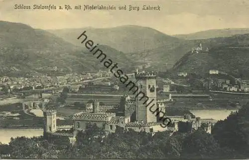 Schloss Stolzenfels mit Niederlahnstein und Burg Lahneck gel. 1916