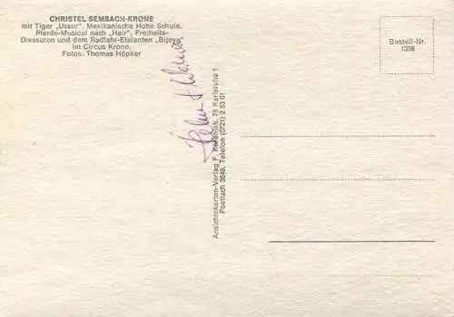 Christel Sembach-Krone - Tiger Ussur - Hohe Schule - Radfahr-Elefant Bijoya - Verlag F. Korenjak Karlsruhe