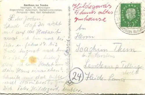 Hayingen - Gasthaus zur Traube - Besitzer Karl Kolschefski - Foto-AK - Verlag Theo Leuze Pfullingen gel. 1961