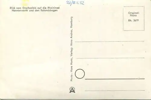 Blick vom Drachenfels auf Nonnenwerth und Rolandsbogen - Foto-AK ca. 1950 - Verlag Hans Andres Hamburg