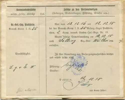 Deutschland - Militär-Pass Gefreiter der V. Eskadron k. l. Schweren Reiter Regiment "Prinz Karl von Bayern 1894 wohnhaft