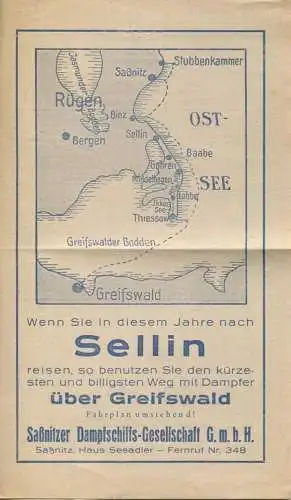 Deutschland - Saßnitzer Dampfschiffs-Gesellschaft GmbH - Sellin - Fahrplan 1937