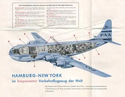 PAA Pan American Airways - Hamburg New York im Super-Stratocruiser - Faltblatt mit 6 Abbildungen 50er Jahre