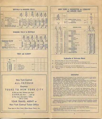 New York State - New York Central - Area Time Table - Faltblatt 1957